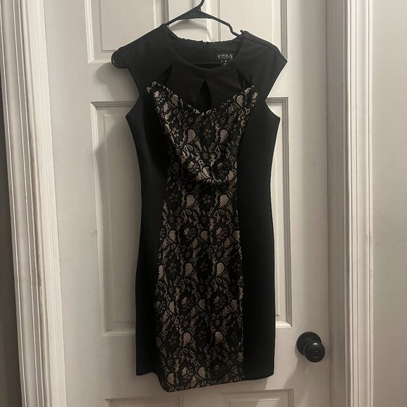 Enfocus Studio Cap Sleeved Black Lace Sheath Dress - Picture 1 of 1